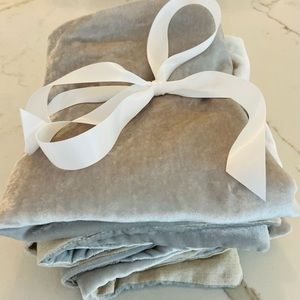 POTTERY BARN SET OF 3 SILVER VELVET STANDARD PILLOW SHAMS